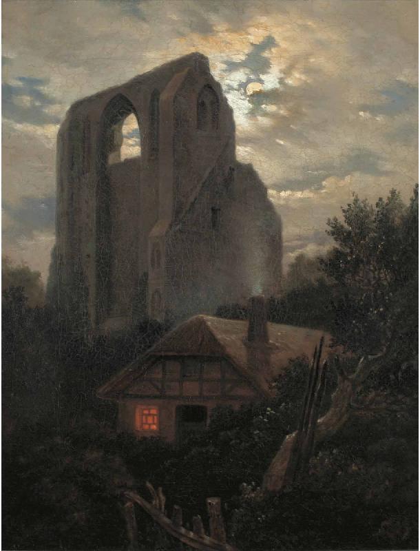 Carl Gustav Carus Ruine Eldena mit Hutte bei Greifswald im Mondschein